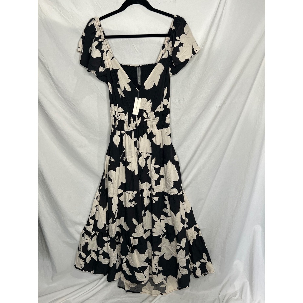Anthropologie Dress Sz M Black White Silverlake Flutter Sleeve Maxi Boho Floral - Picture 2 of 14